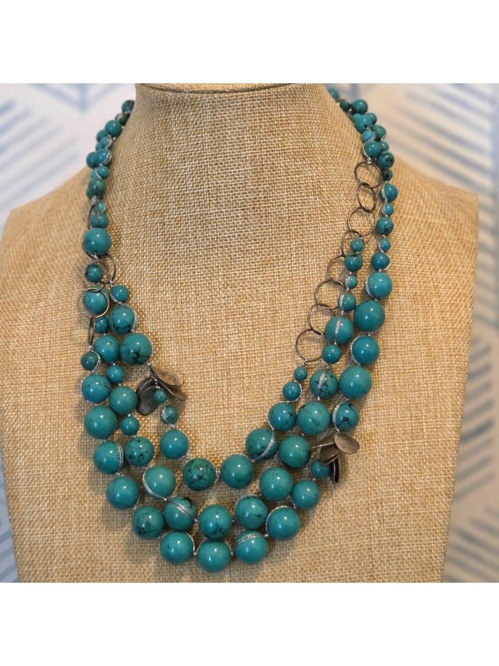 Coldwater Creek Turquoise Dyed Howlite Beaded Multistrand Necklace